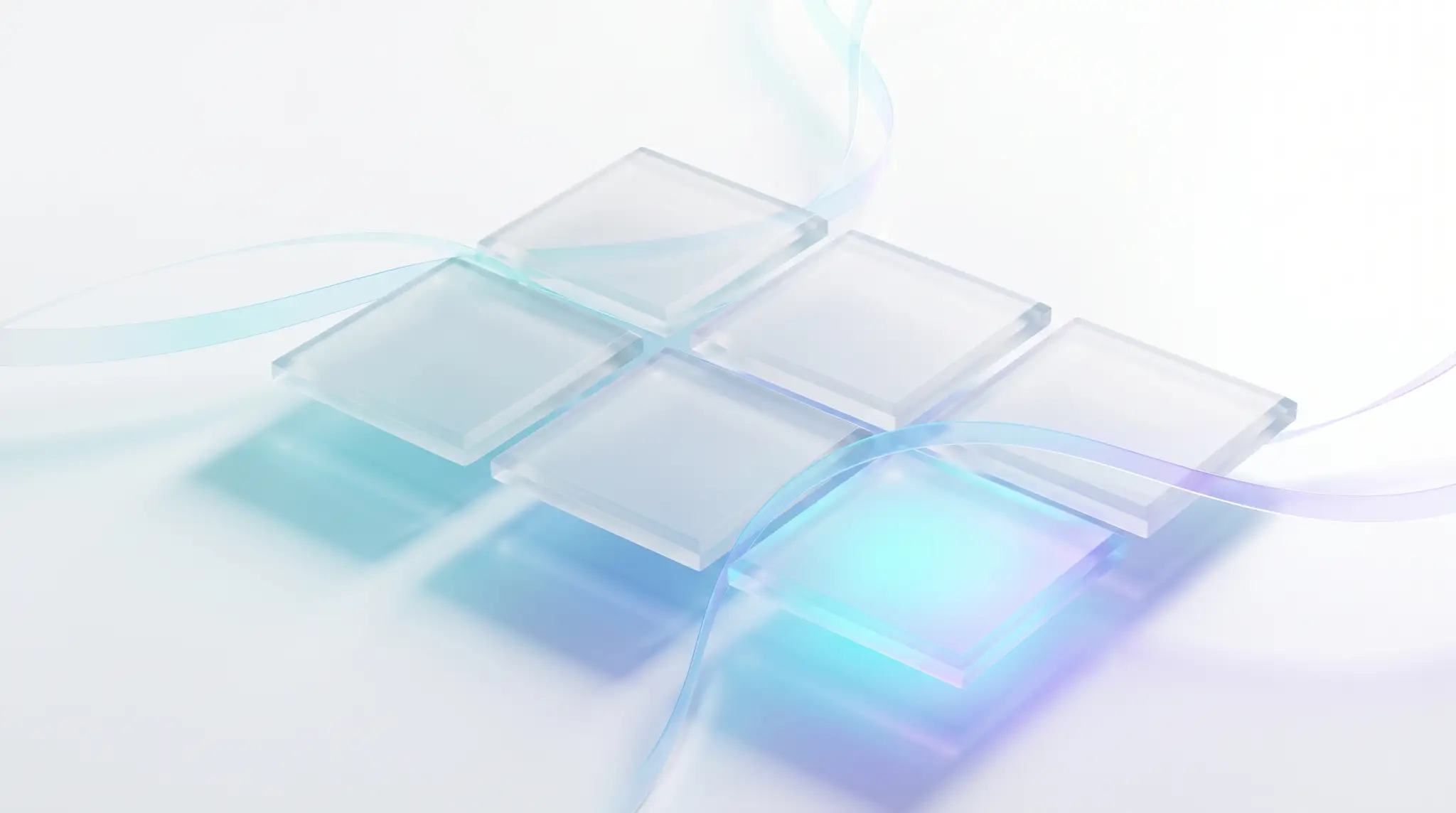 Six frosted glass tiles in a grid, one glowing from within